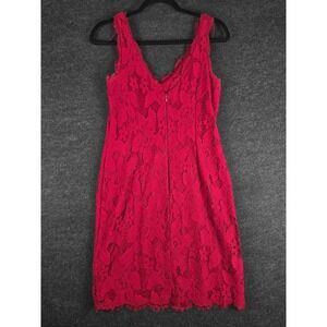Adrianna Papell Women's Red Lace Cocktail Dress Sleeveless Romantic Size 4